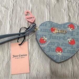 Juicy Couture Blue Heart Wristlet with Strawberry Print